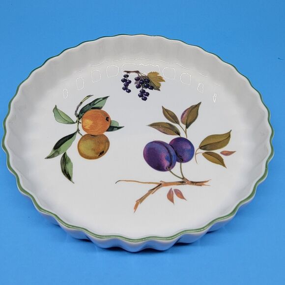 Royal Worsester Evesham Vale Green Trim England 9" Quiche Dish VGC - Picture 7 of 9